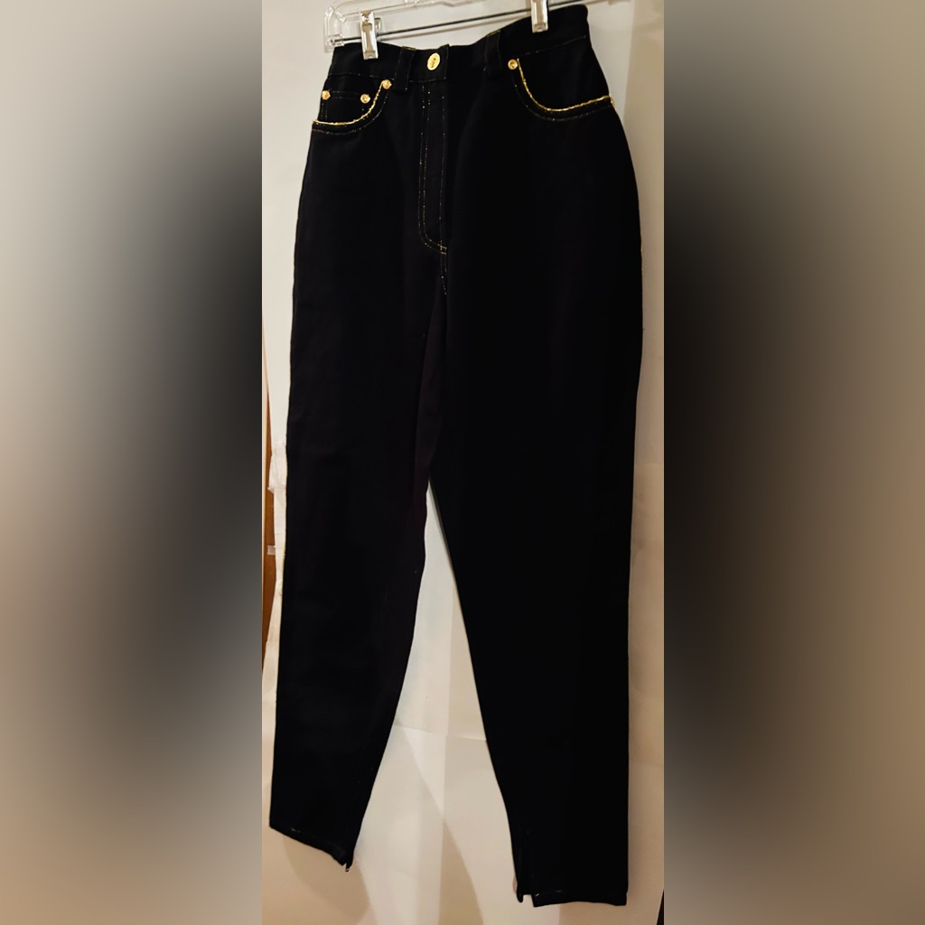 New Versus Versace Black Stretch Jeans Gold Piping Size 28/42 Small Made Italy